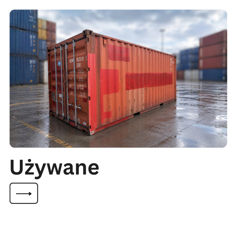 Kontenery używane – kontenery morskie i magazynowe Czerwony, używany kontener w magazynie, z innymi kontenerami w tle.